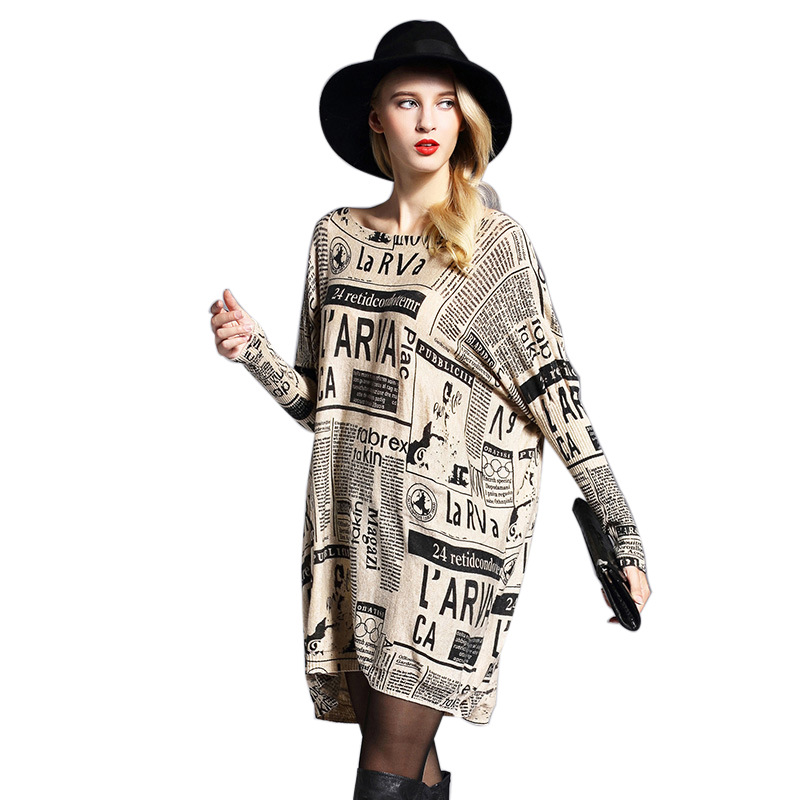 Large Size Women's Loose Hedging Printed Newspaper