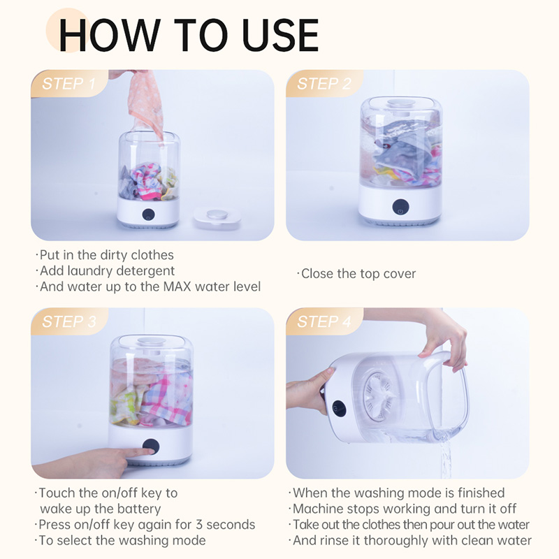 Portable Mini Washing Machine USB Rechargeable Cordless Washer For Underwear, Socks, Baby Clothes, 4L Capacity With Digital Control, Quiet & Efficient For Apartment, Dorm, Travel, Camping & R