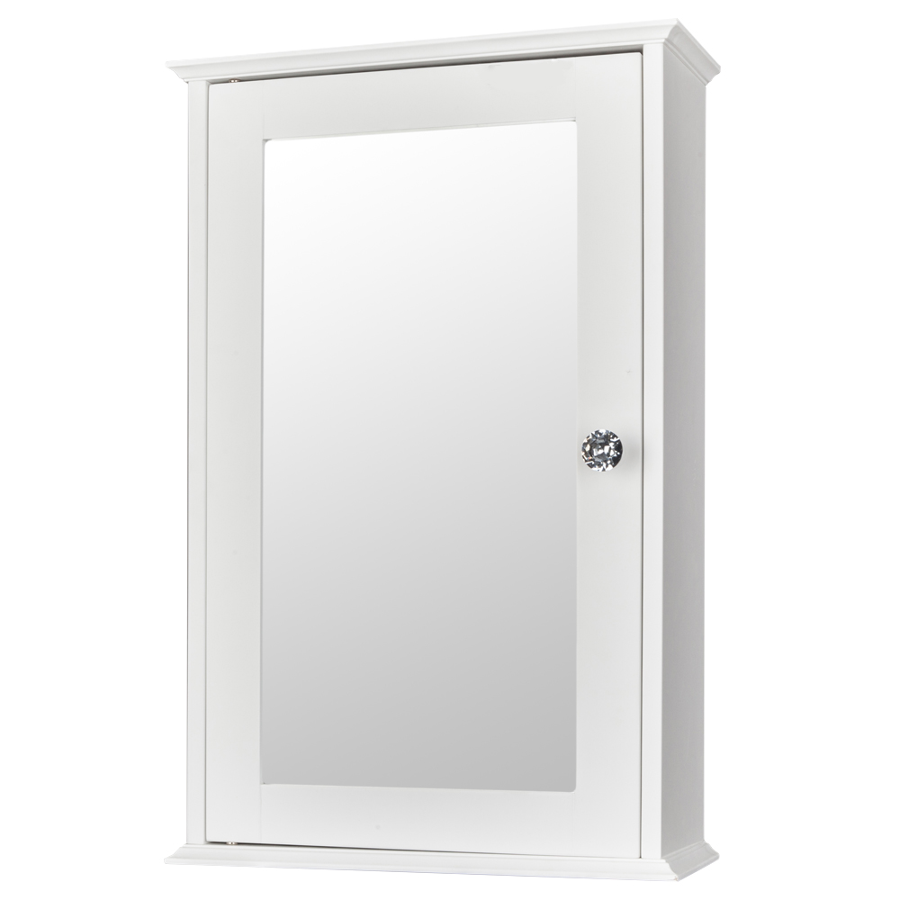 Single Door Mirror Indoor Bathroom Wall Mounted Cabinet Shelf White 2