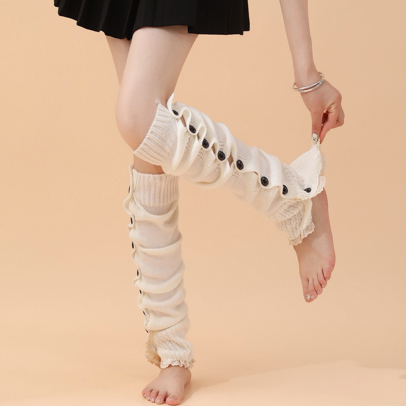 Girls Knitted Leg Warmer Socks Button Design Crochet Knit Boot Covers Fashion Women Lace Cuffs Button Down Socks