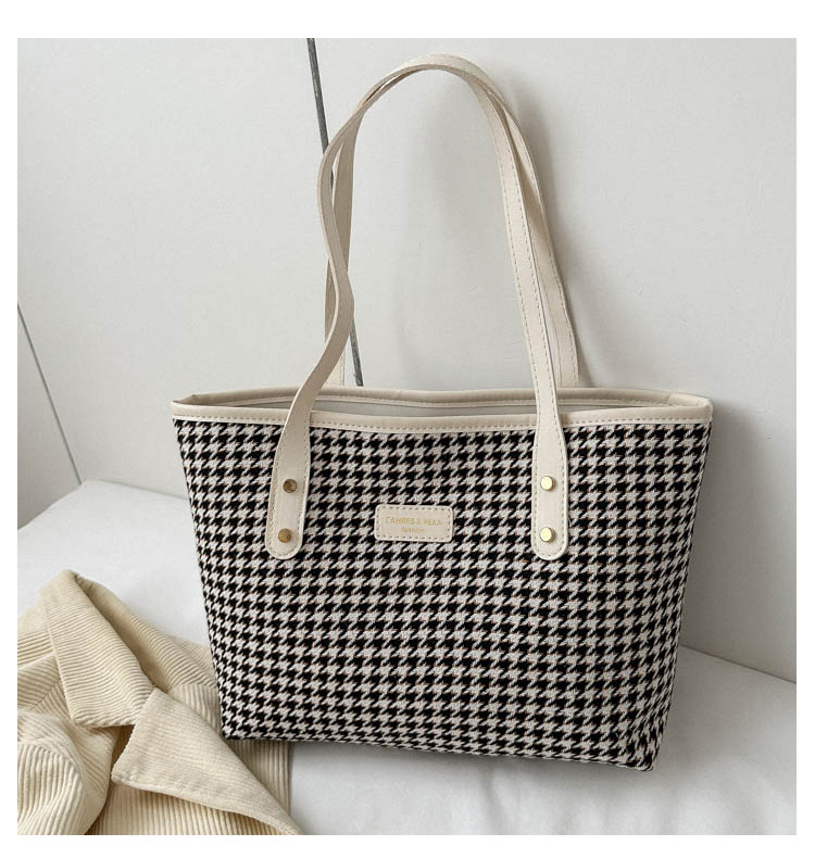 Houndstooth Shoulder Bag Winter Fashion Commuting Handbags WOmen Large Capacity Totes Casual Shopping Bag White - Shop at LoveMi