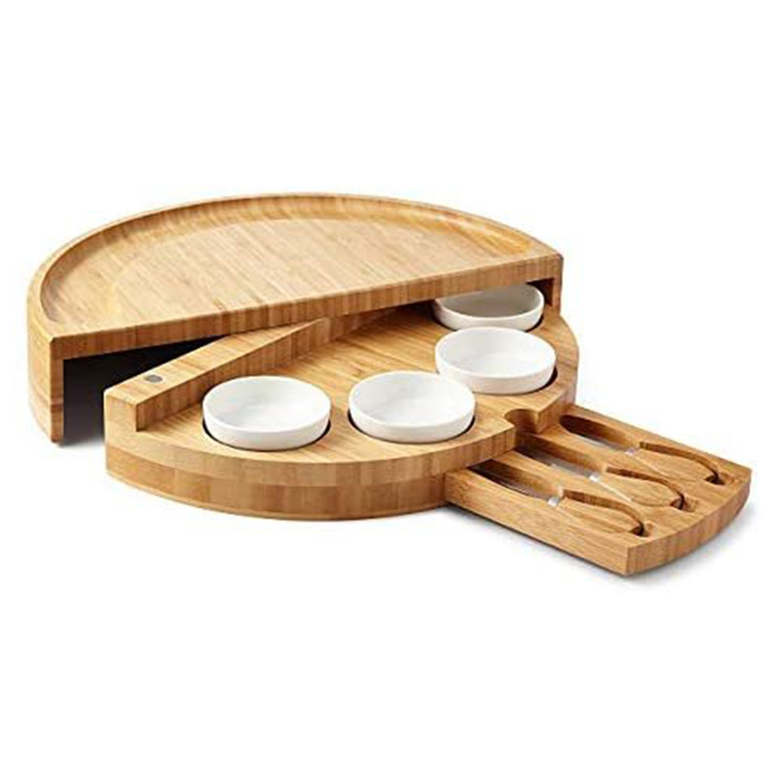 Wooden cheese cutting board set rotating opening