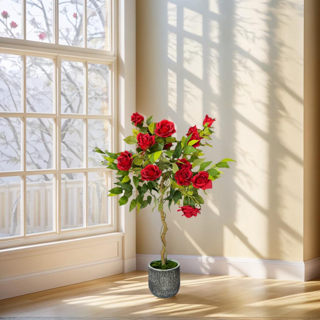 Artificial Rose Tree With Ceramic Pot - Indoor Home Decor Artificial Potted Plant