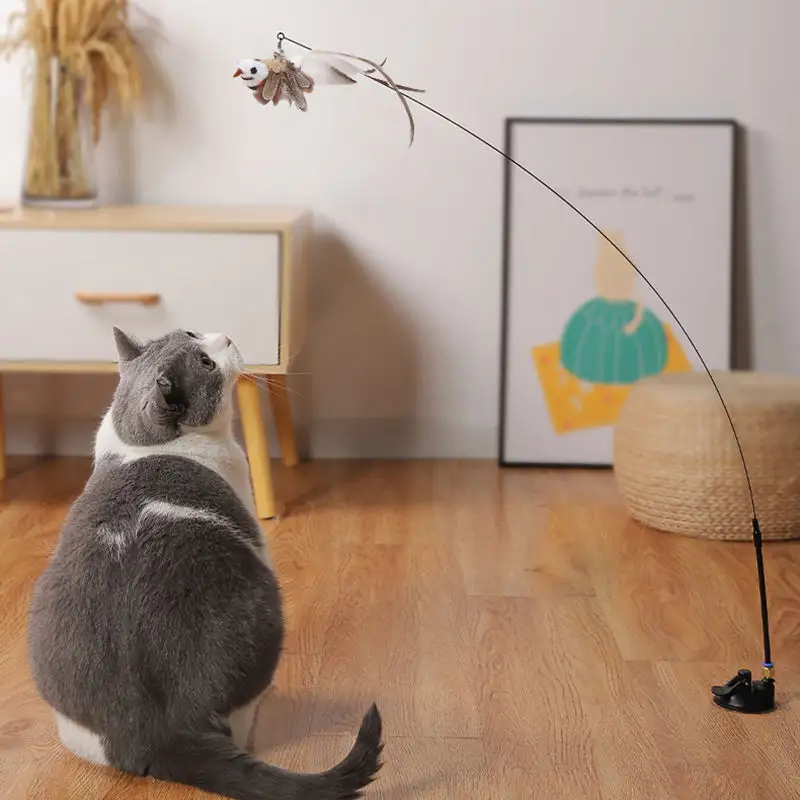 Steel Wire Feather Funny Cat Stick Long