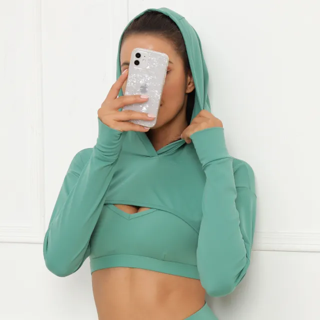 Long Sleeve Hooded Yoga Top Green - Shop at LoveMi