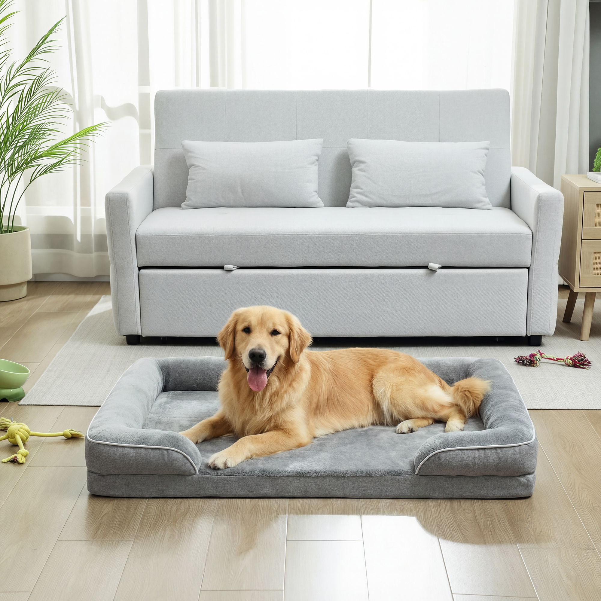 Dog Sofa Bed, Detachable Machine Wash Pet Bed With Non Slip Bottom, Suitable For Small, Medium, And Large Dogs, Grey detail photo 6