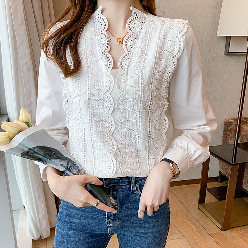 Title 3, Lace Hollow Stitching Loose Puff Sleeve Shirt