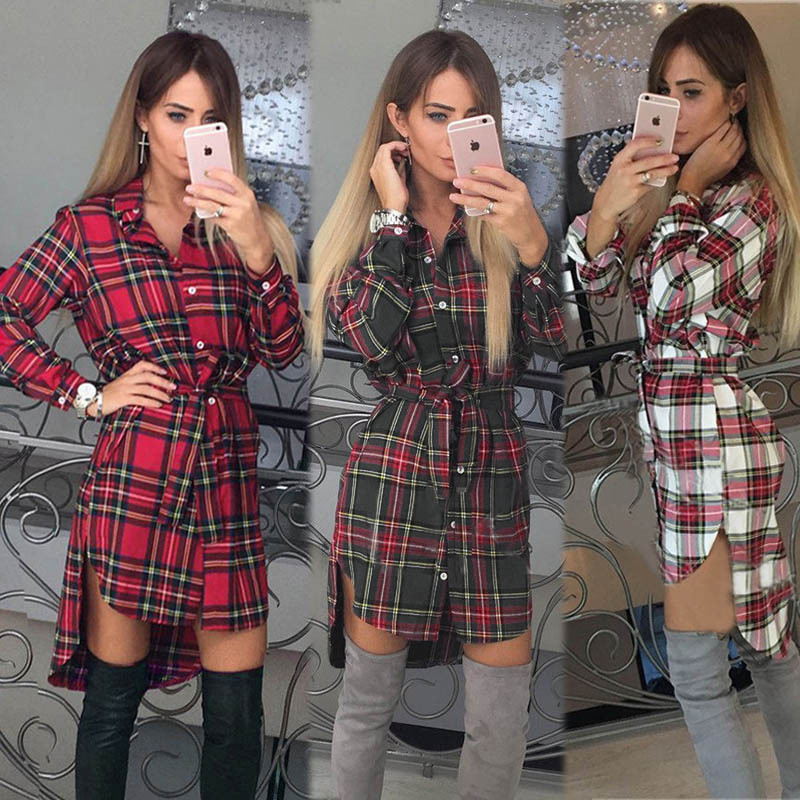 Mid-length Long-sleeved Jacket Plaid Top