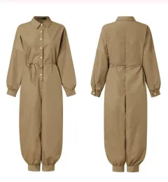 Retro Women's Long-sleeved Short-sleeved Button Casual Pants - Khaki - View 1