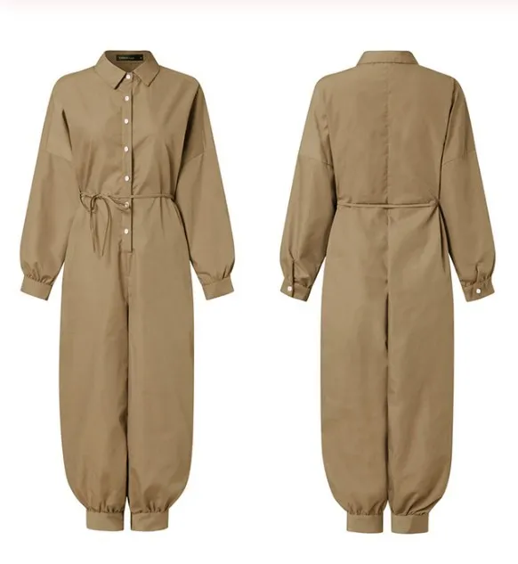 Retro Women's Long-sleeved Short-sleeved Button Casual Pants - Khaki