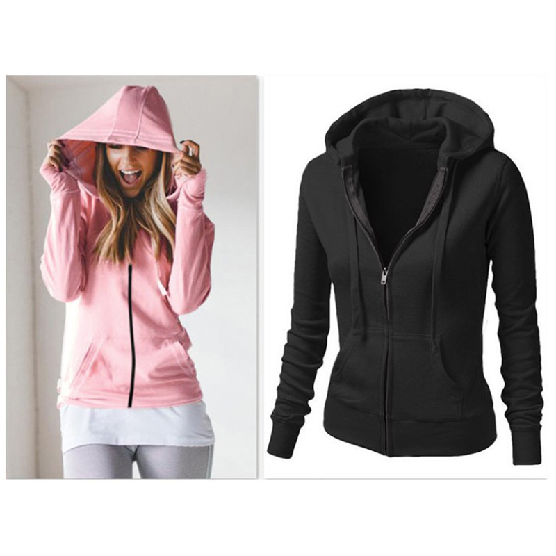 Solid Color Long-sleeved Hooded Women's Sweater Jacket