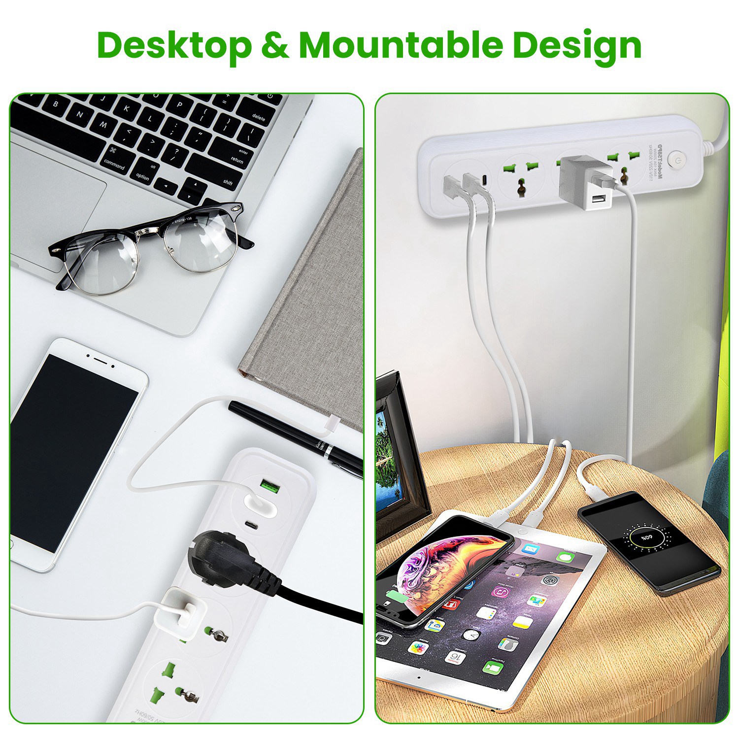 1Pc Power Strip With 6FT Extension Cord 3 AC Outlets And 2 USB A Ports 1 USB C Port 2500W Wall Mount Outlet Extender For Home Office Dorm Travel — foto 6
