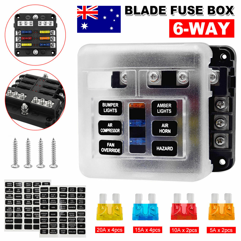 6 Way Blade Fuse Box Block FuseBox Holder Auto Marine Bus Bar Car Kit 12V 32V UK