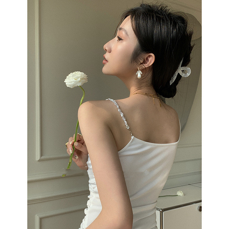 Korean Version Of Pure Desire Style Pearl Decoration Pleated Sling Women
