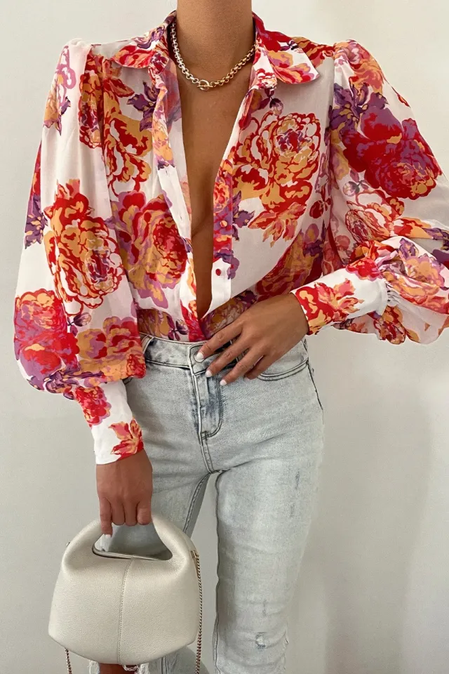 Long Sleeve Printed Shirt Women's Spring Single breasted Cardigan White - Shop at LoveMi