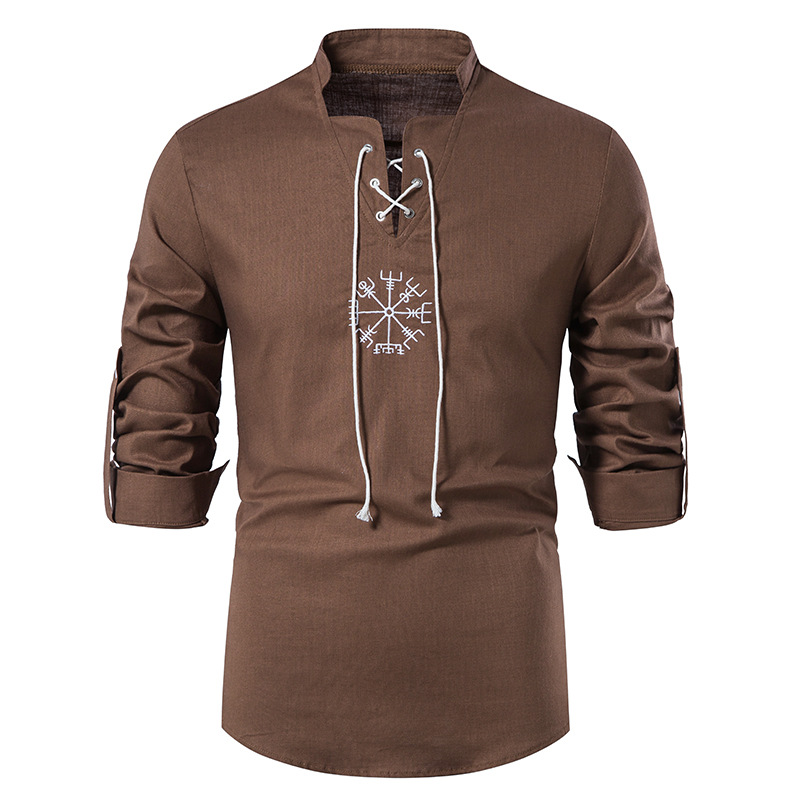 Men's Cotton Linen Shirts Long Sleeve Solid Color - 47