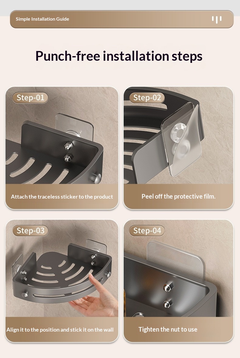 Bathroom Storage Rack, No-drill Suction Cup Wall-mounted Triangular Storage Unit For Bathroom Vanity. 8