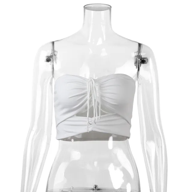 Versatile Solid Color Drawstring Wrap Chest Top For Women White - Shop at LoveMi