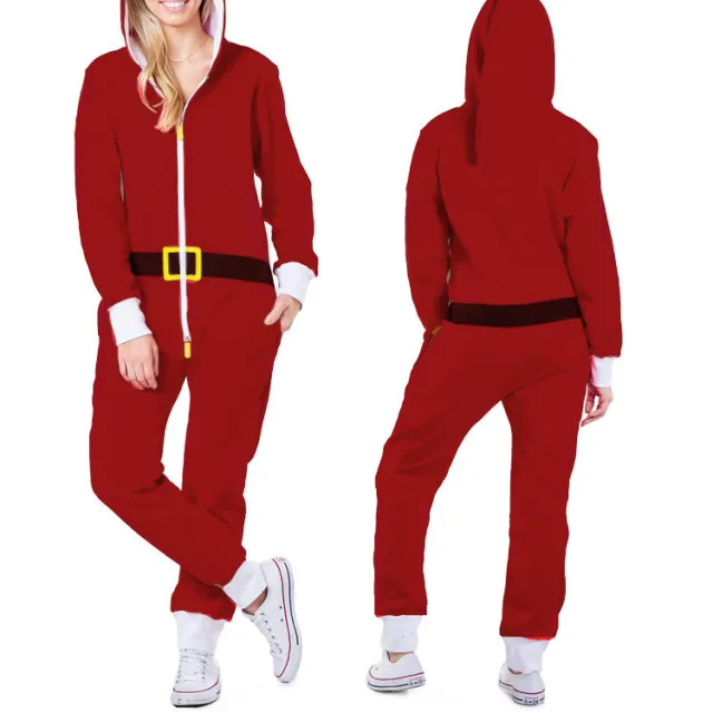 One piece Pajamas Women Autumn And Winter Couples Hooded Home Service Jumpsuit Coral Red - Shop at LoveMi