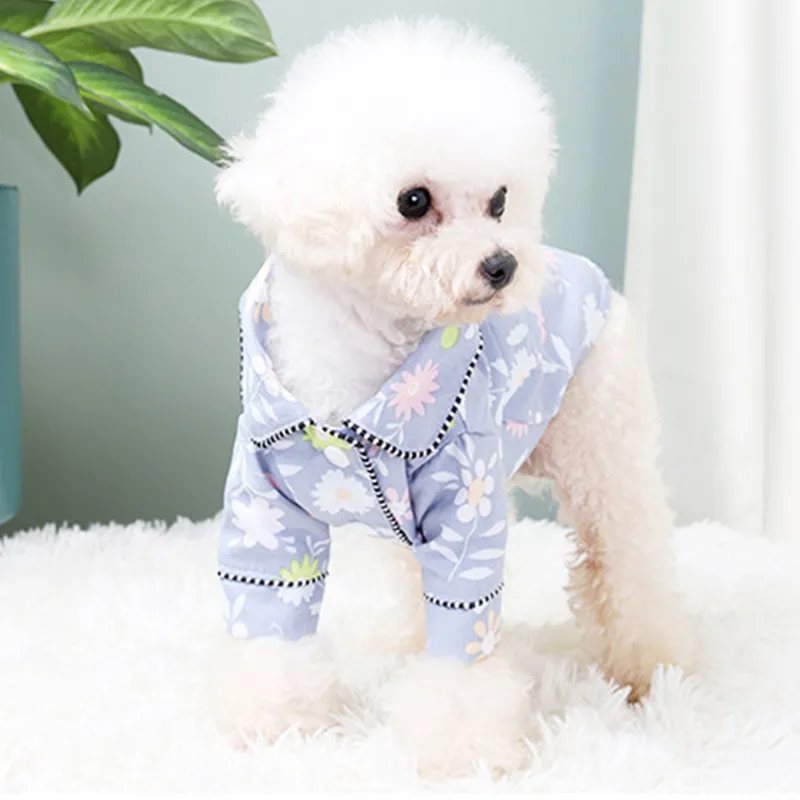 French Small Incense Style Fighting Pet Clothes Dog Pyjamas - Blue Flower