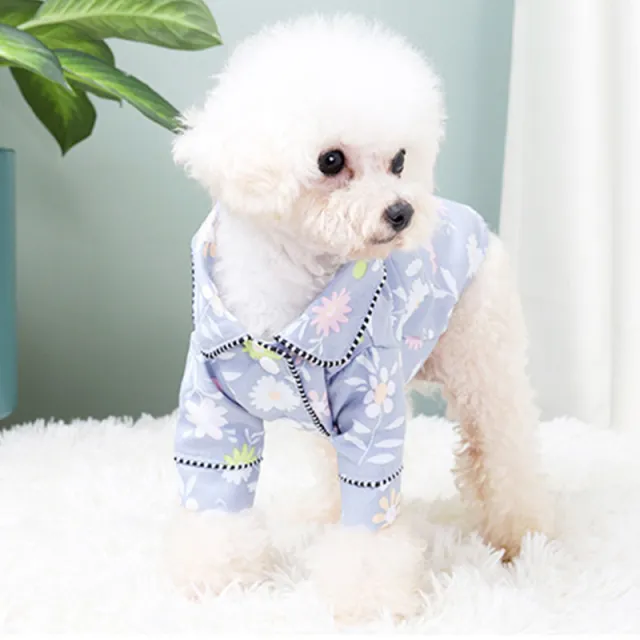French Small Incense Style Fighting Pet Clothes Dog Pajamas Blue Flower - Shop at LoveMi