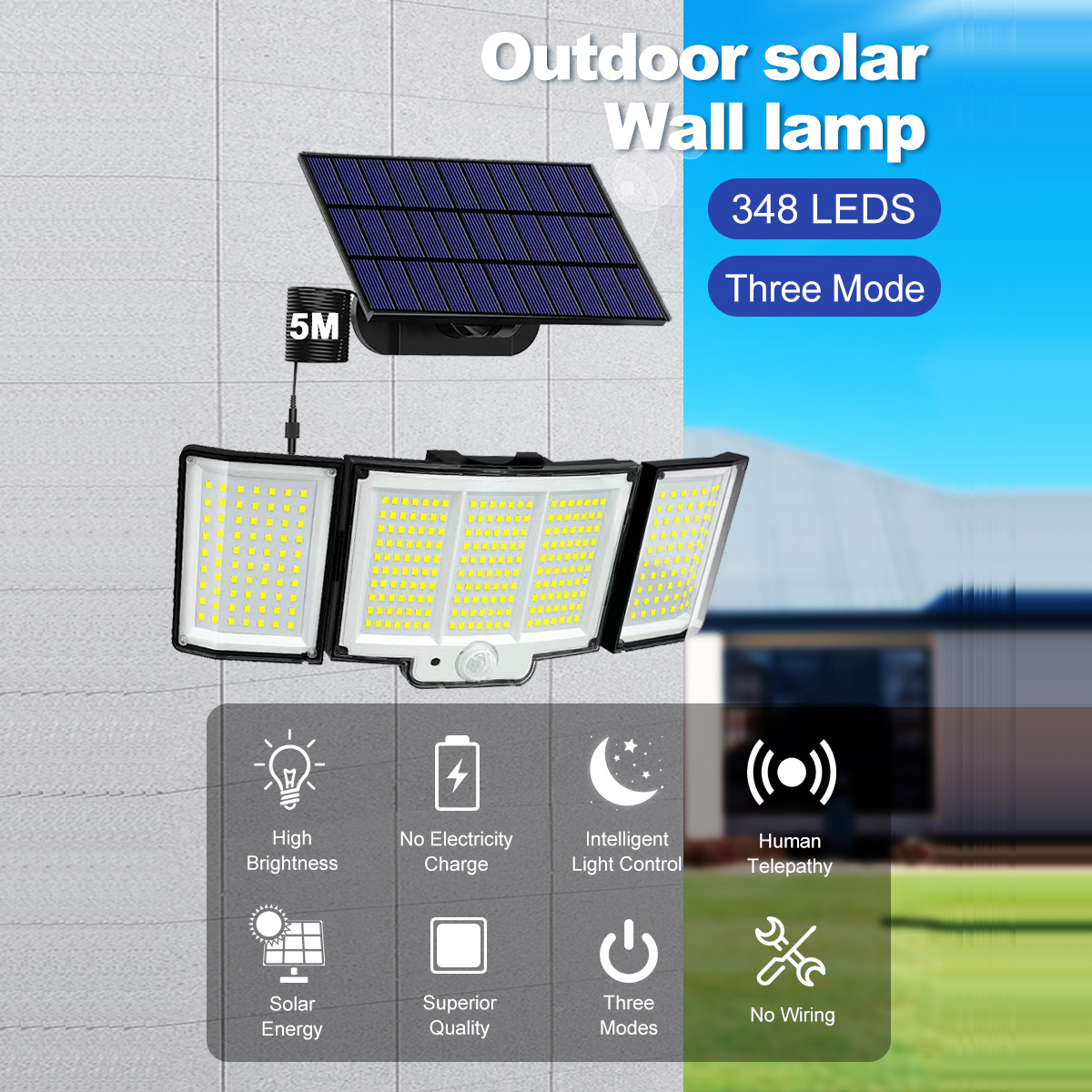 1,2 Pack Solar Lights Outdoor 348 LED Motion Sensor Lights With Remote Control  3 Head Waterproof — foto 10