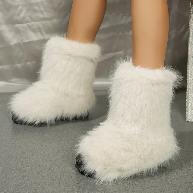 Fashion Long Plush Snow Boots Winter Warm Mid tube Furry Cotton Shoes For Women Short Boot White - Shop at LoveMi
