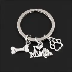 Pet I Love My Dog Bone Paw Keychain - Dog - View 1