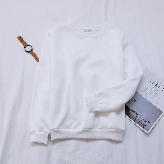 Korean Women's Pure Color Plus Velvet Sweater For Autumn White - Shop at LoveMi