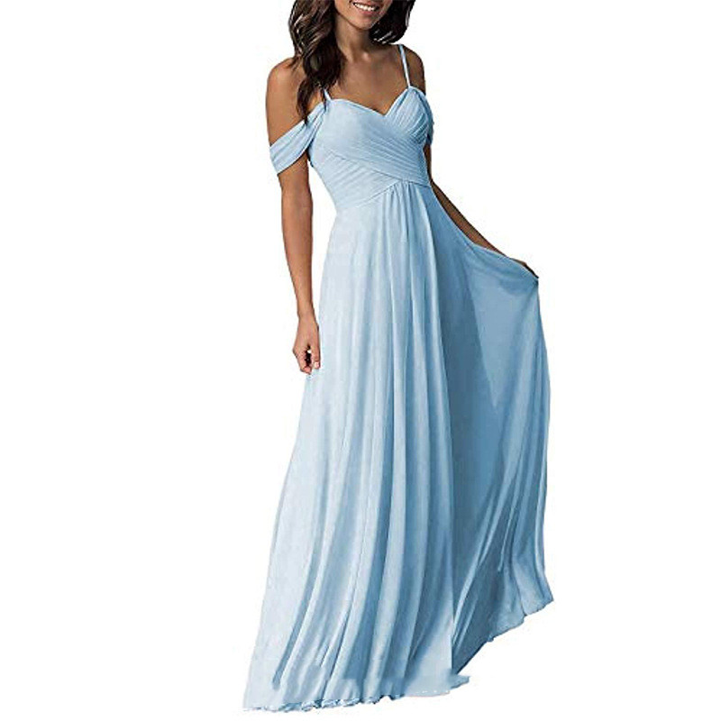 Women's Off Shoulder Chiffon A-line Pleated Bridesmaid Dress - Image 1