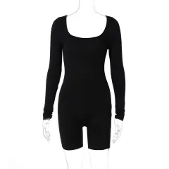 Pure Color Slim Halter Sports Fitness Jumpsuit - Black - View 1