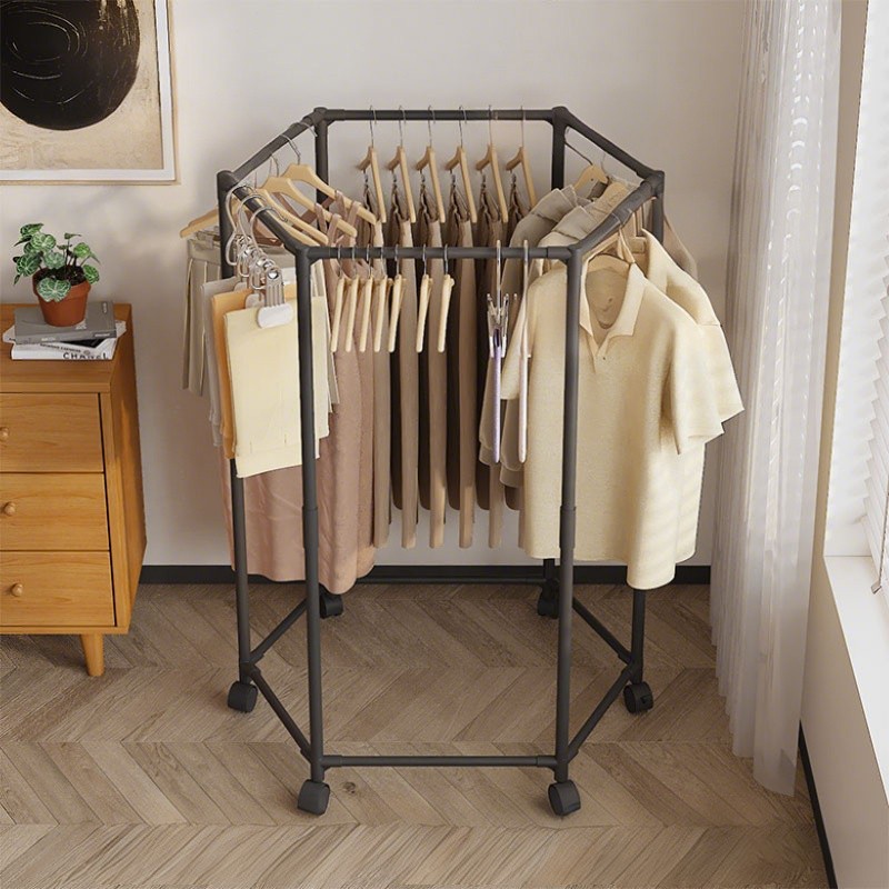 360 Degrees Rotating Rolling Garment Rack With Wheel Clothes Rail Stand Space