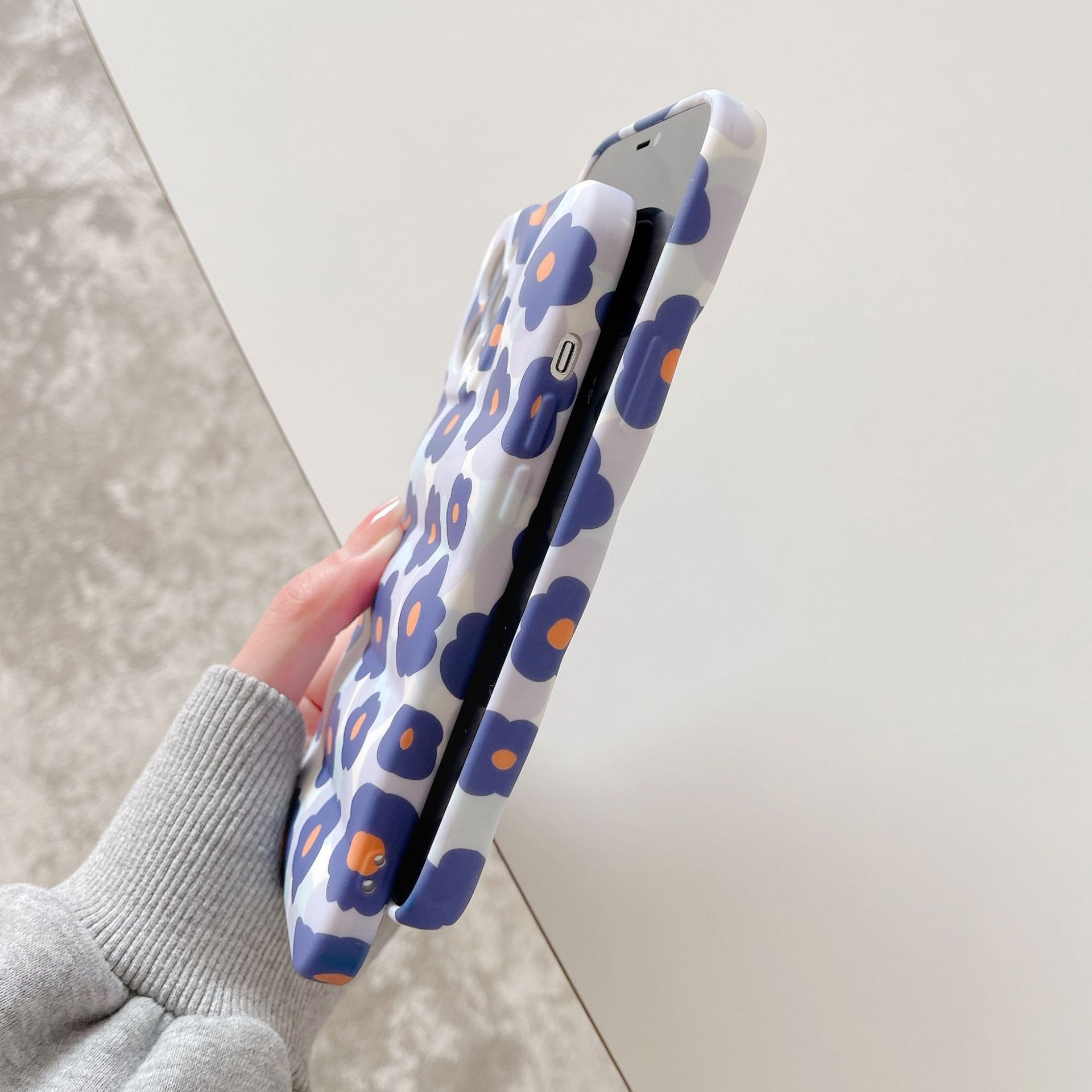Wave Pattern Blue Flower Mobile Phone Case - Image 7