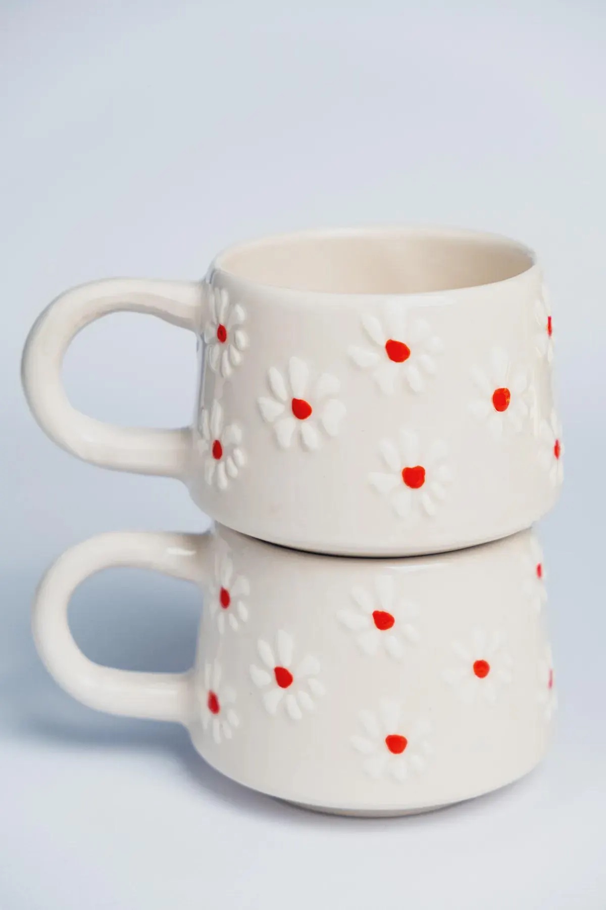 Handmade White Floral Mug Set For Cozy Kitchen Decor 3