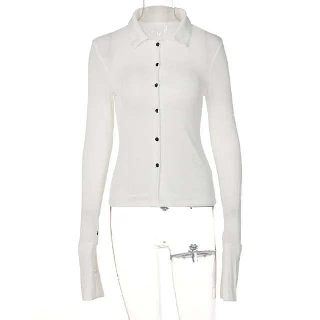 Temperament Flare Sleeves Solid Color Cardigan Top For Women White - Shop at LoveMi