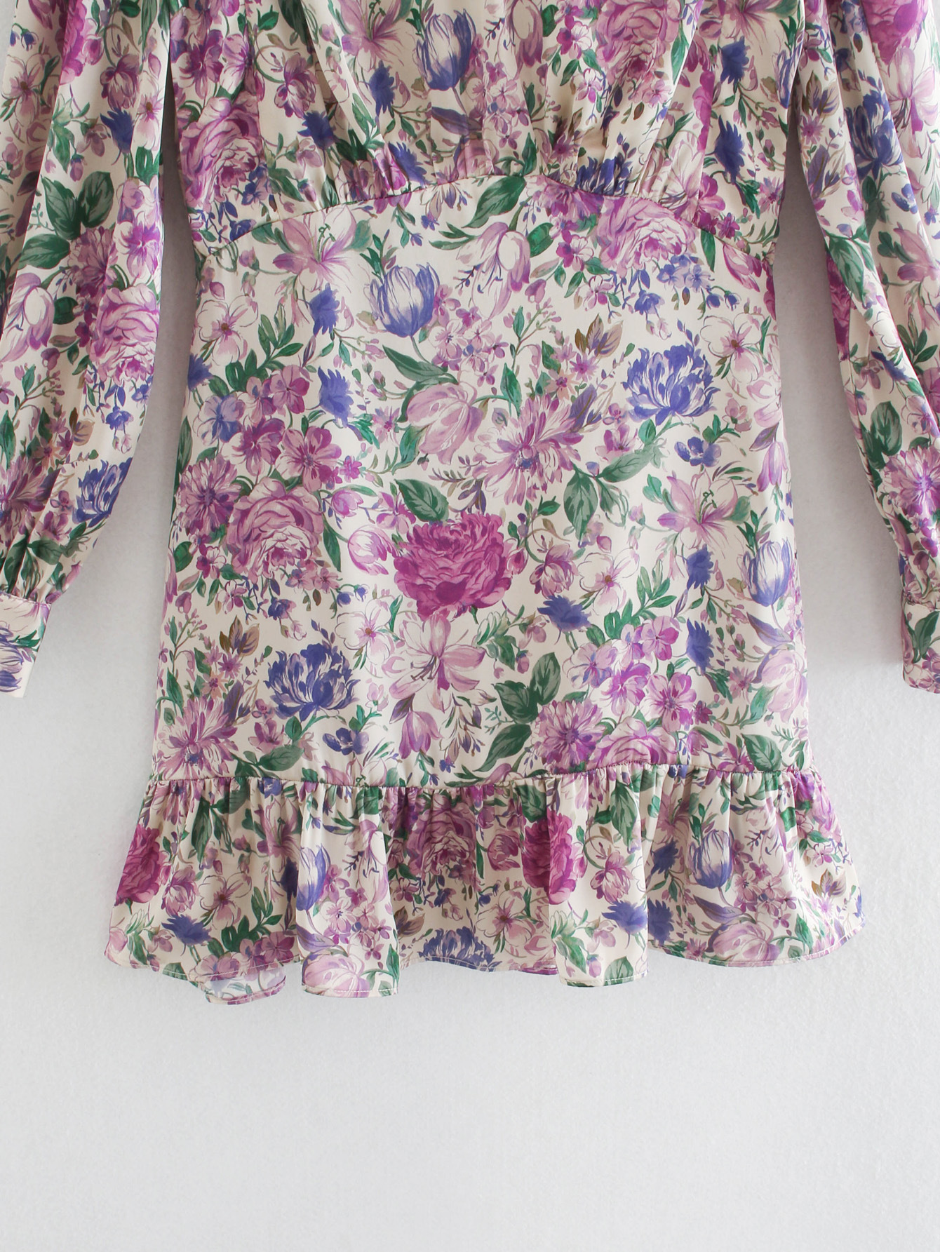 Long Sleeve Silk Satin Texture Print Dress