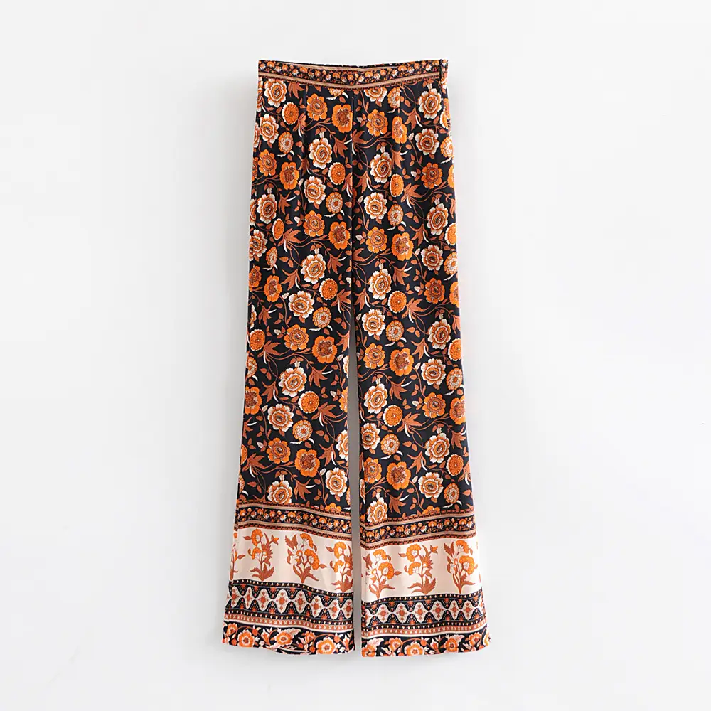 Women's New Positioning Flower Black Flower Flared Trousers