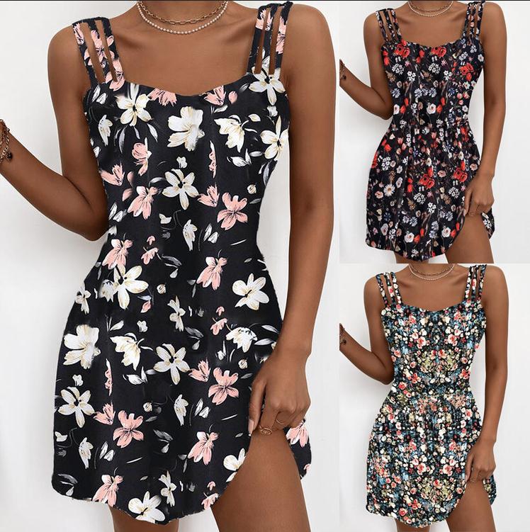 Sling Type Temperament Commuter Floral Ladies Dress