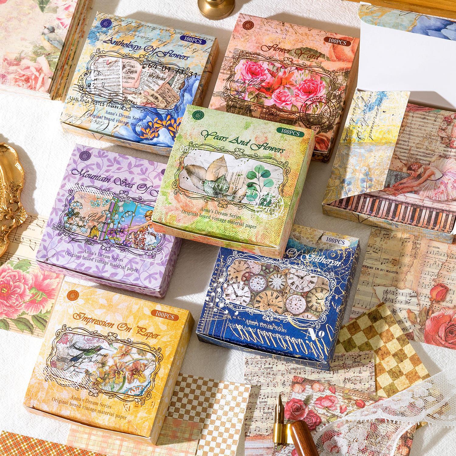 Title 1, 100 Pcs Vintage Pattern DIY Scrapbooking Decora...