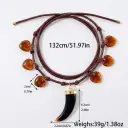 Boho Leather Cord Necklace For Women Vintage Resin Wolf Tooth Pendant Choker Amber Heart Beads Charm Necklace Long Layering Tribal Bohemian Statement Jewelry view 3