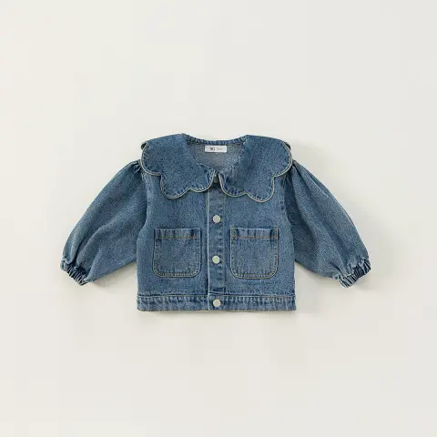 Girl's Denim Jacket Tops Western Style Doll Collar