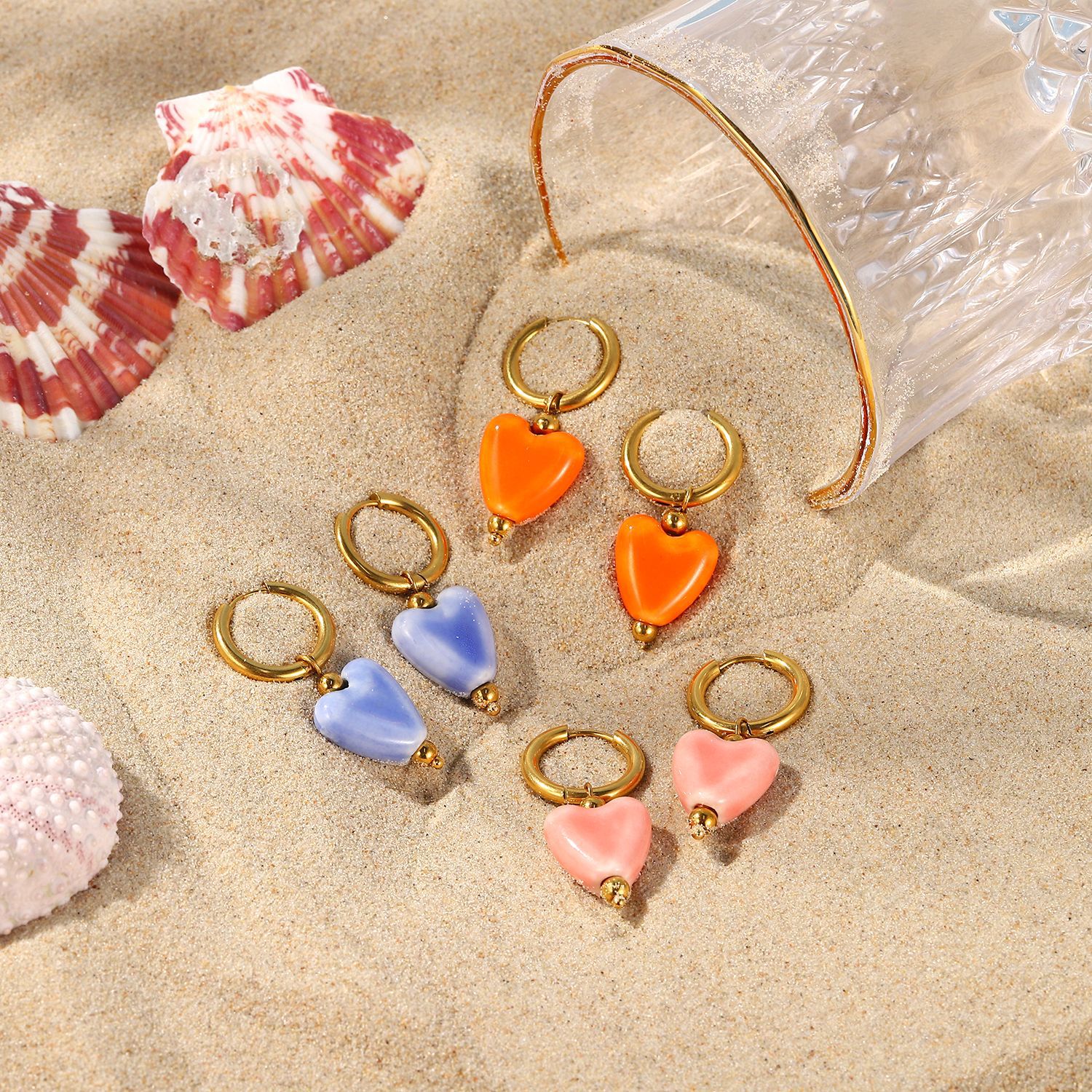 French Vintage Ceramic Love Pendant Earrings
