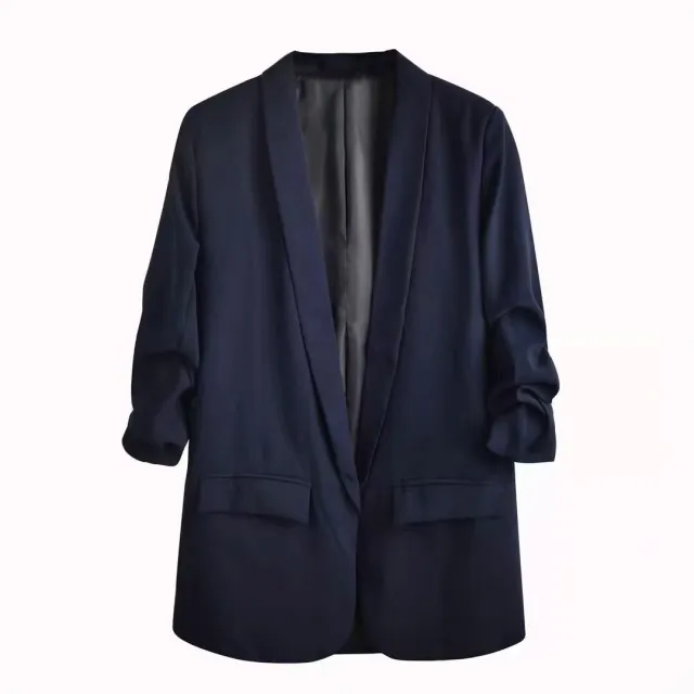 Casual Suit Jacket With Pleated Sleeve Pockets Blue - Shop at LoveMi