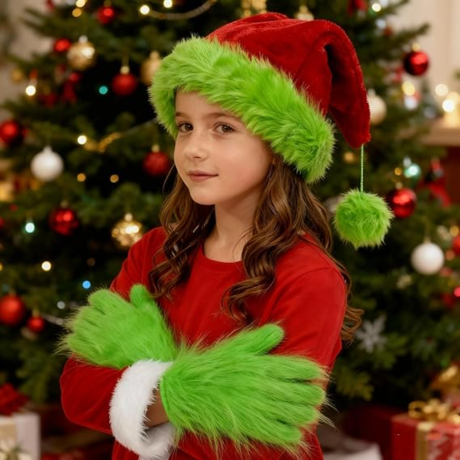 Kids Green Monster Furry Gloves, Costume Gloves For Boys & Girls 3