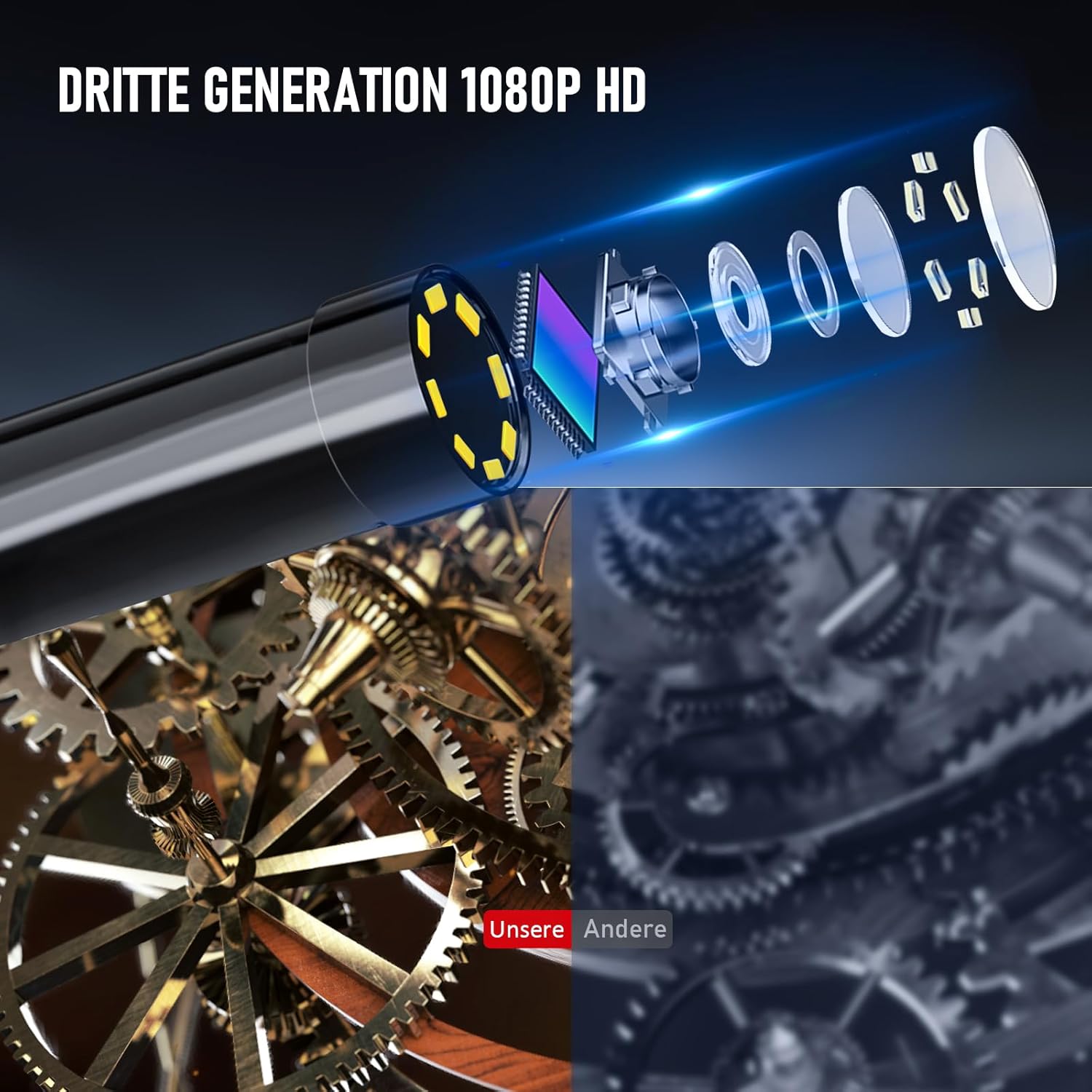 HD Dual-Lens Waterproof Endoscope Camera With Built-in Lights  Inspection Endoscope