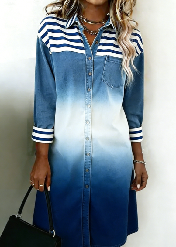 Retro-style Collared Women's Long-sleeved Midi Shirt Dress