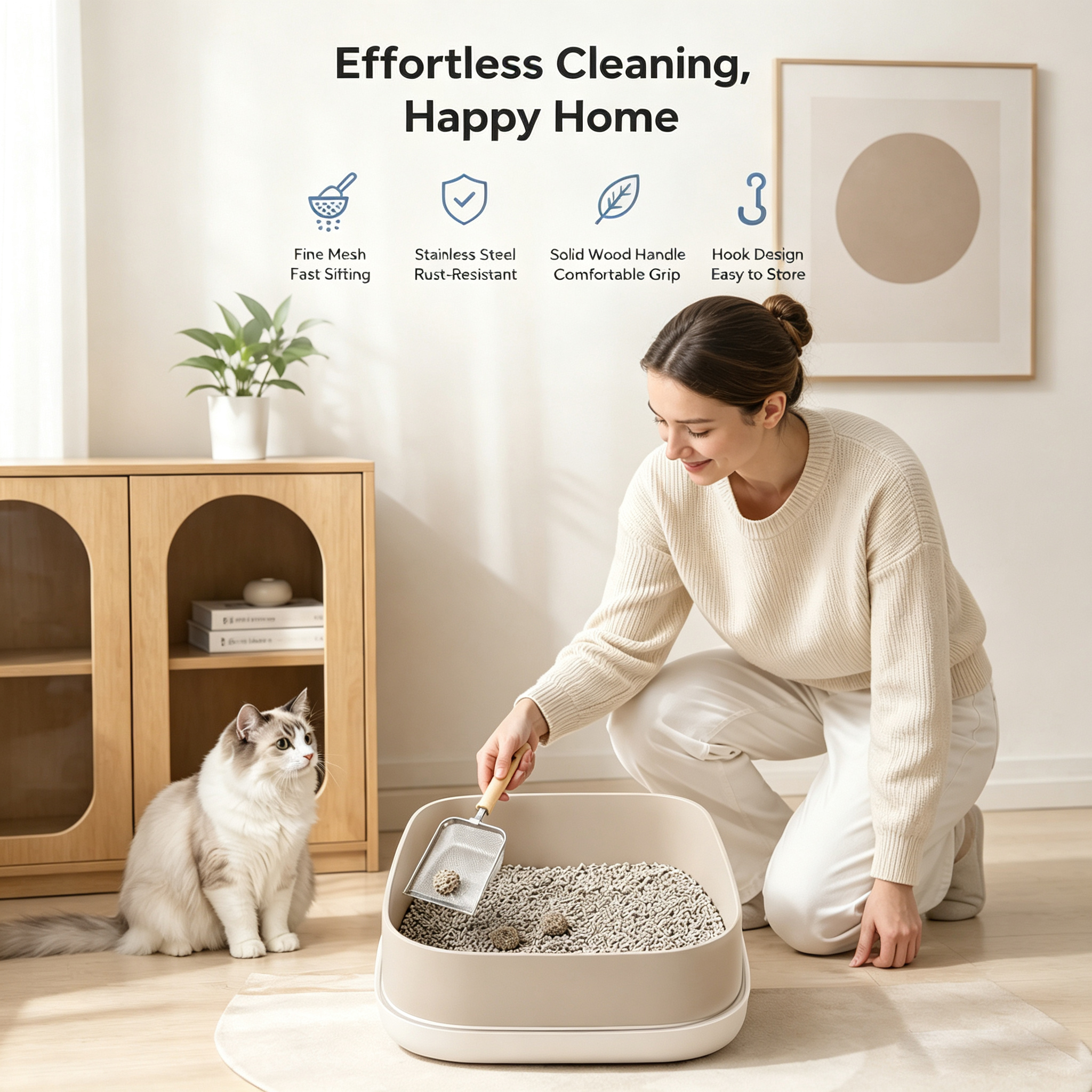 Pelle à litière pour chat en acier inoxydable avec tamis à mailles fines – Image 5