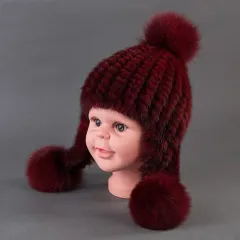 Large Leather Ear Protection, Windproof And Warm Mink Hat - Red Wine - View 1