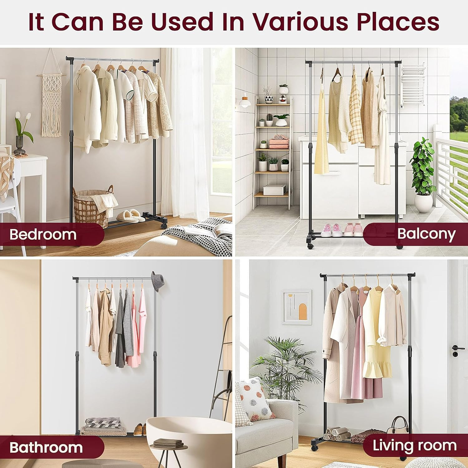 Heavy Duty Metal Single Rail Clothes Garment Hanging Rack Shelf Display Stand