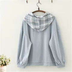 Japanese Soft Girl College Style Childlike Cute Rabbit Print Bow Lattice - Blue - View 1
